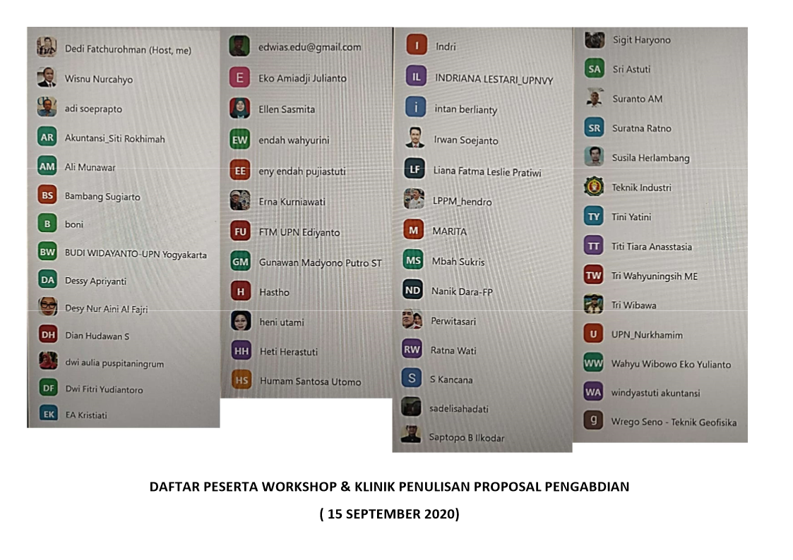 DAFTAR PESERTA WORKSHOP PENULISAN PROPOSAL PENGABDIAN